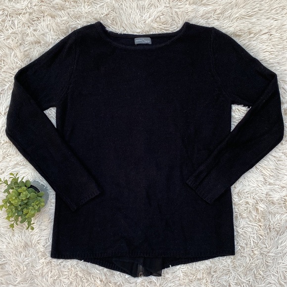 Market & Spruce Back Zip Panel Crewneck Sweater 💗 Black - Picture 6 of 16